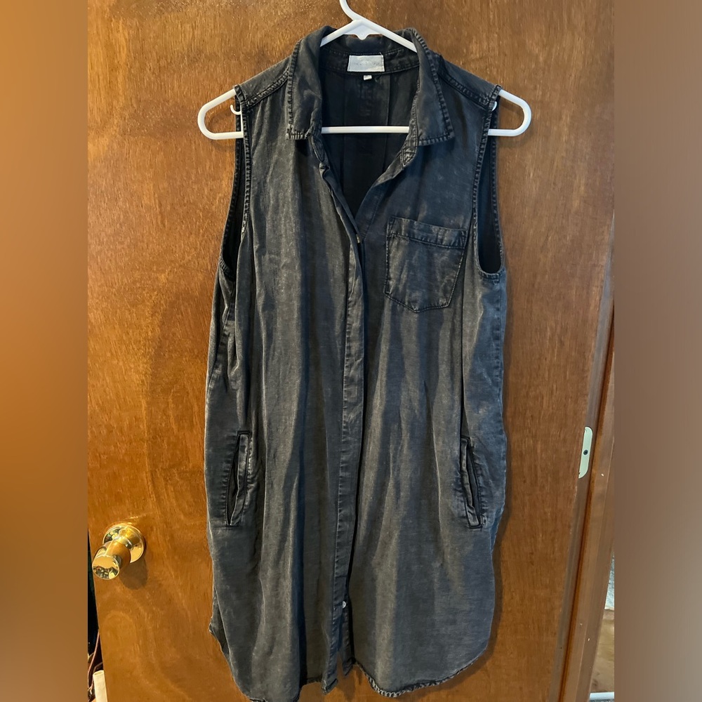 Mineral Washed Black Button Up Dress